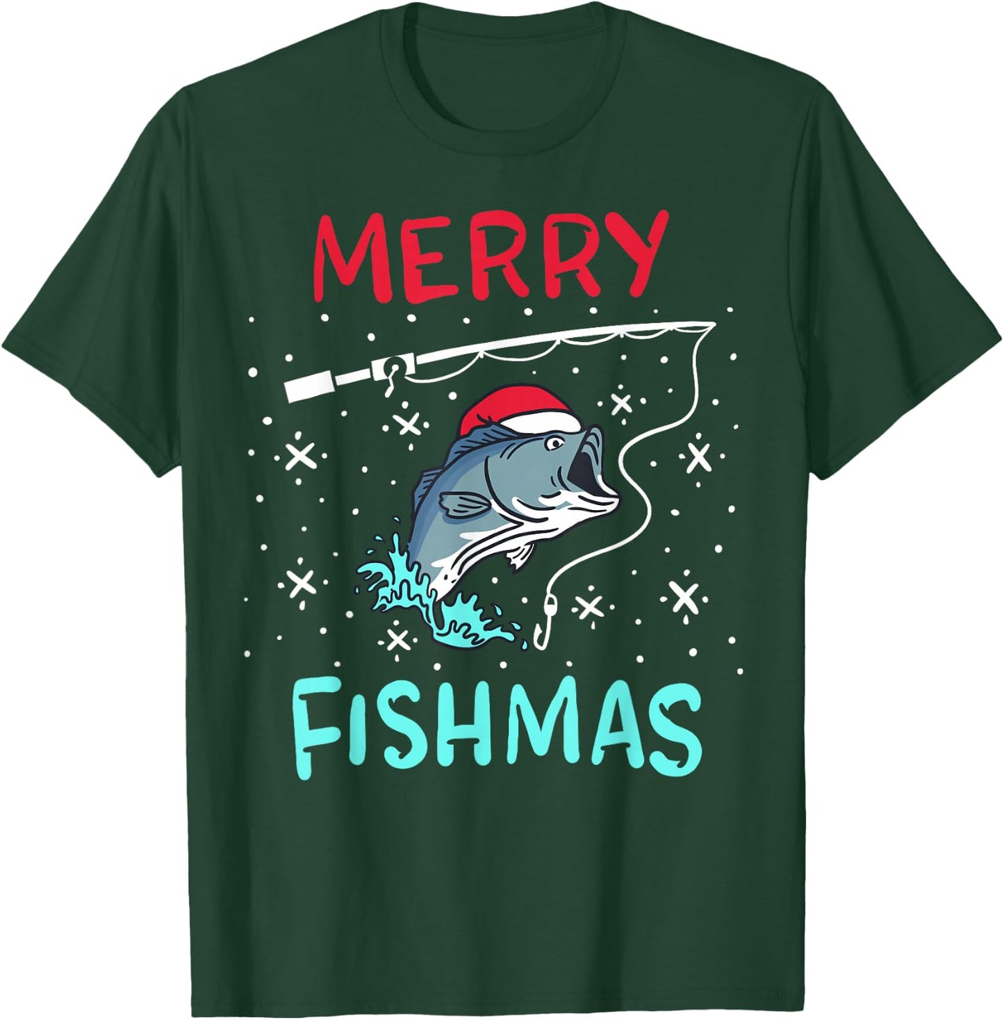 Merry Christmas Fishmas Funny Fishing Fish Gift Present T-Shirt - T-Shirt | Forest