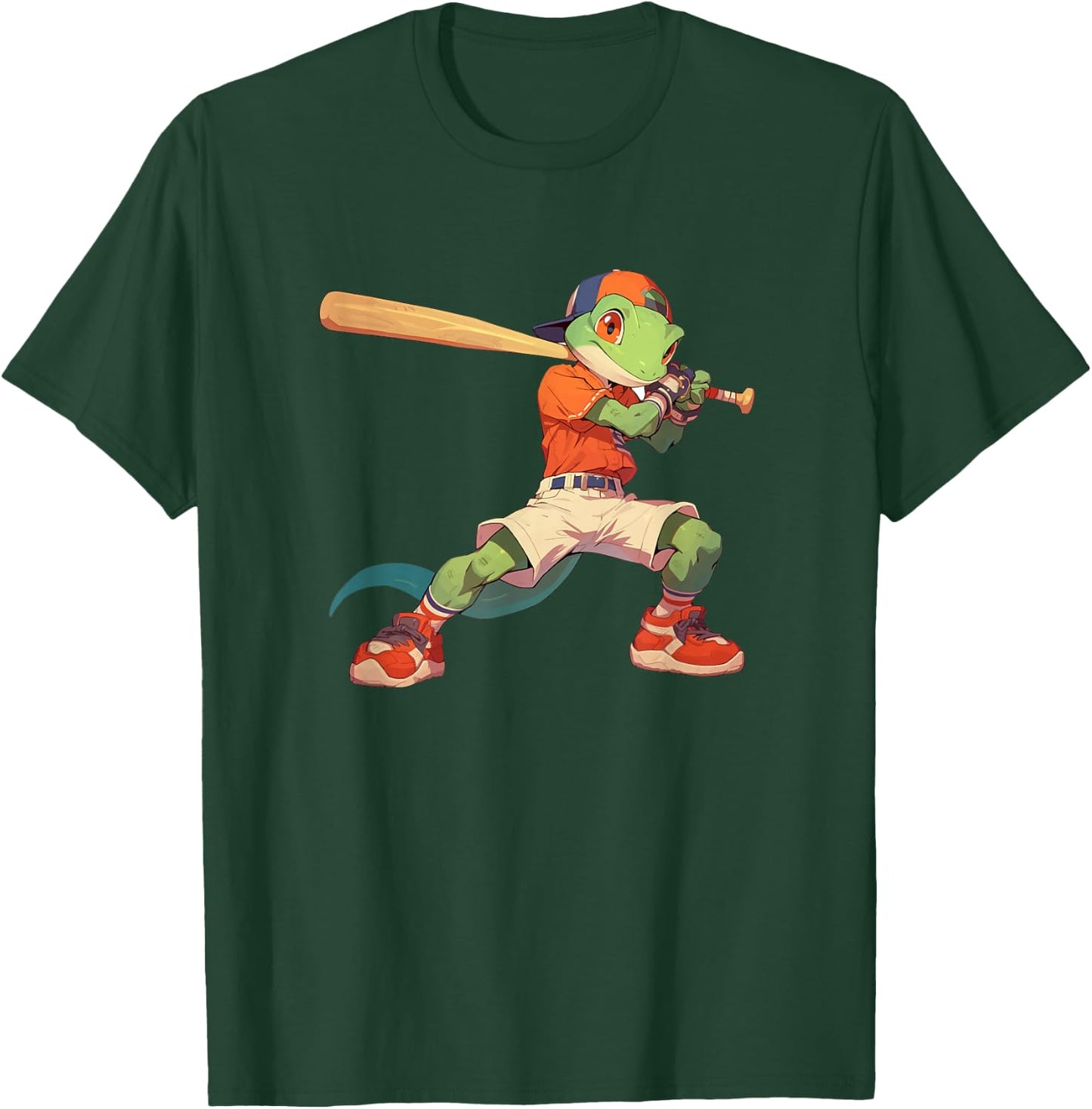 Gecko Baseball Player Lizards Hobby Sports T-Shirt - T-Shirt | Forest