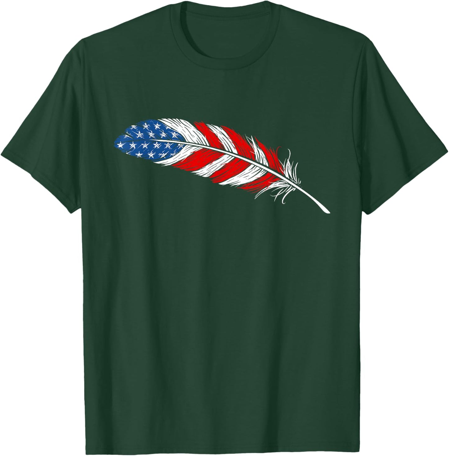 Native American Feather Flag - Indian Pride Veteran July 4th T-Shirt - T-Shirt | Forest