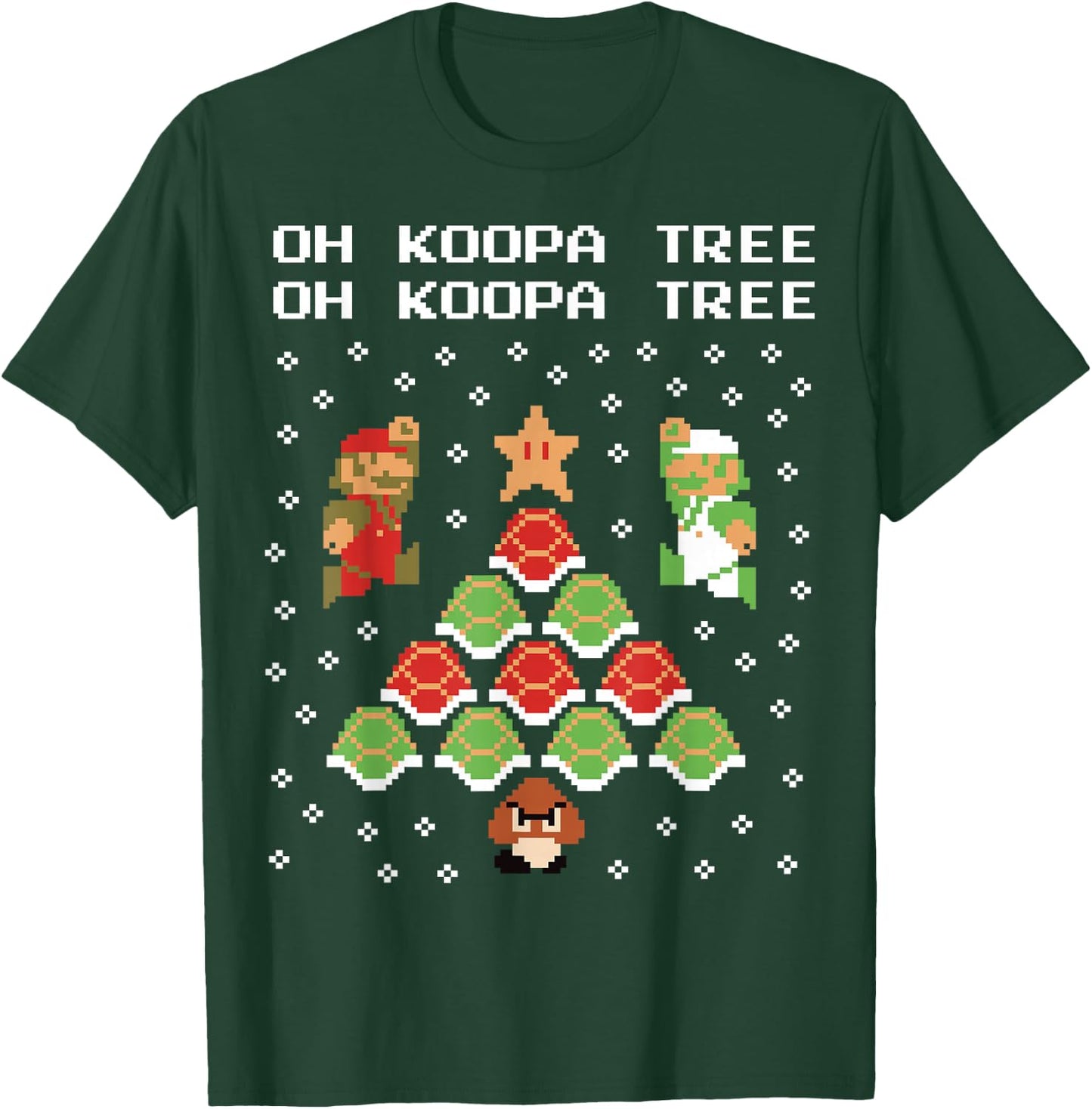 Super Mario Koopa Tree Goomba Christmas Graphic Short Sleeve T-Shirt - T-Shirt | Forest