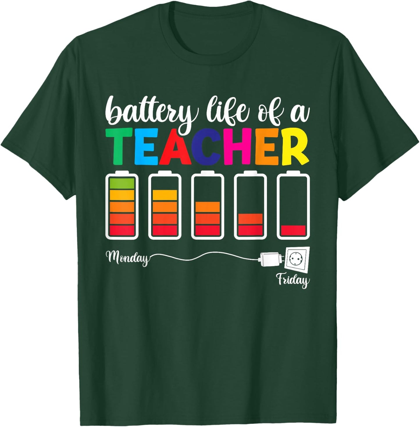 Funny Battery Life of a Teacher Shirt, Thanksgiving Teacher T-Shirt - T-Shirt | Forest