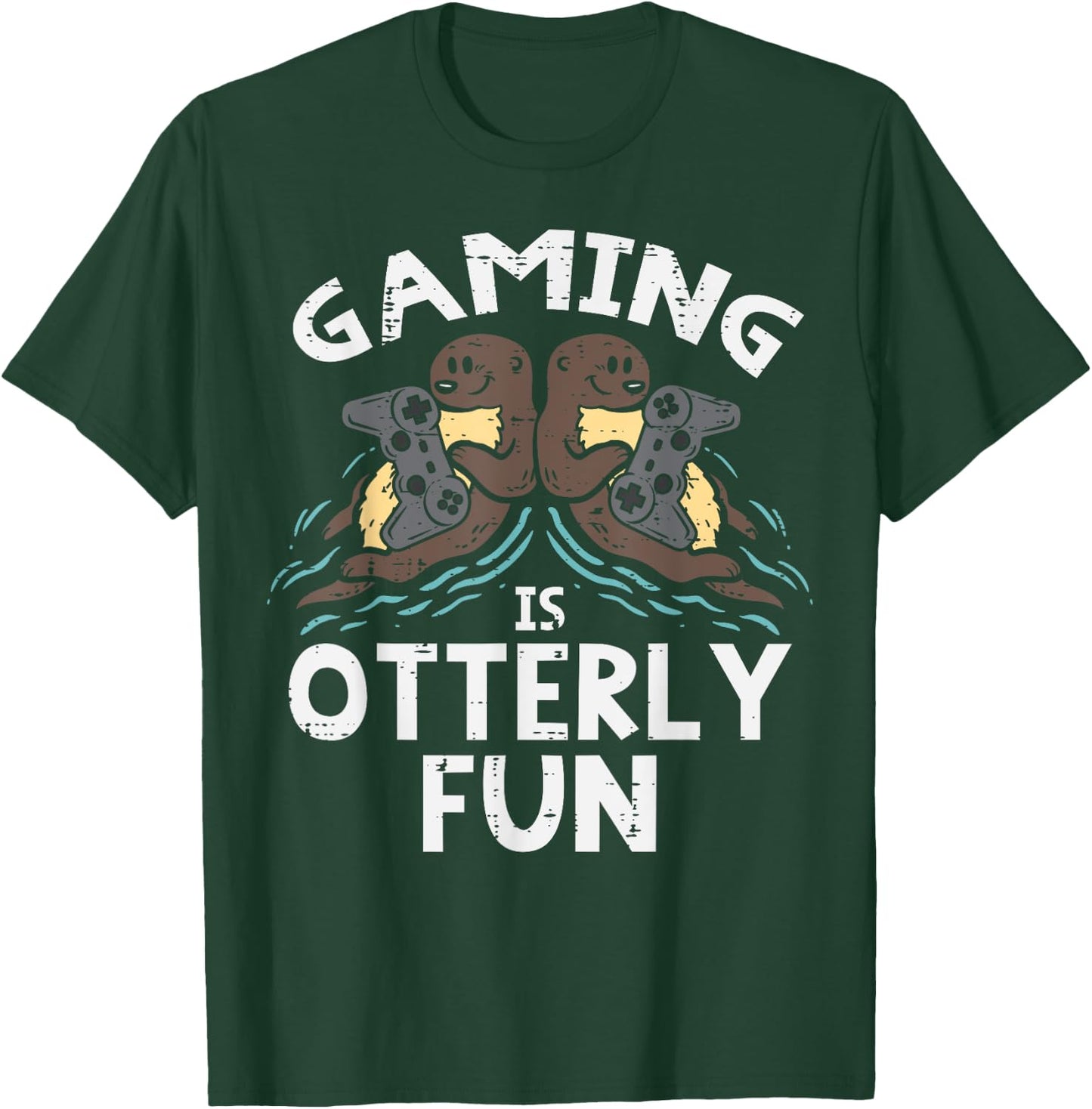Gaming Otterly Fun Gamer Otter Boys Kids Men Teens Youth T-Shirt - T-Shirt | Forest
