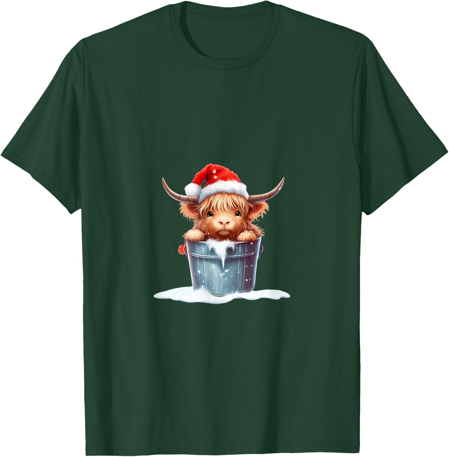 Cute Highland Cow in Santa Hat Country Heifer Farm Farmer T-Shirt - T-Shirt | Forest