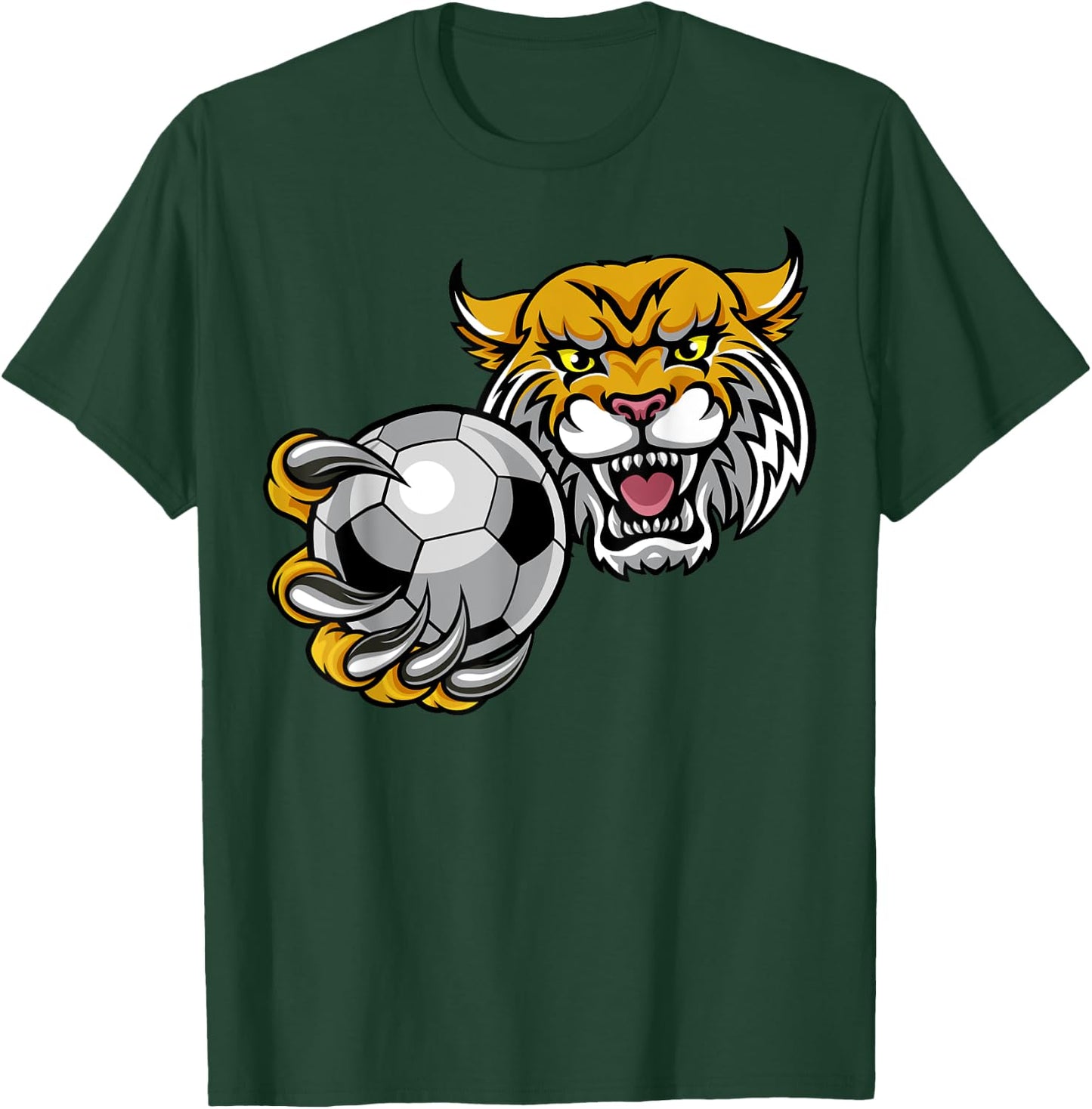 Wildcat Sports Team Mascot Holding Soccer Football Ball Women Kids T-Shirt - T-Shirt | Forest