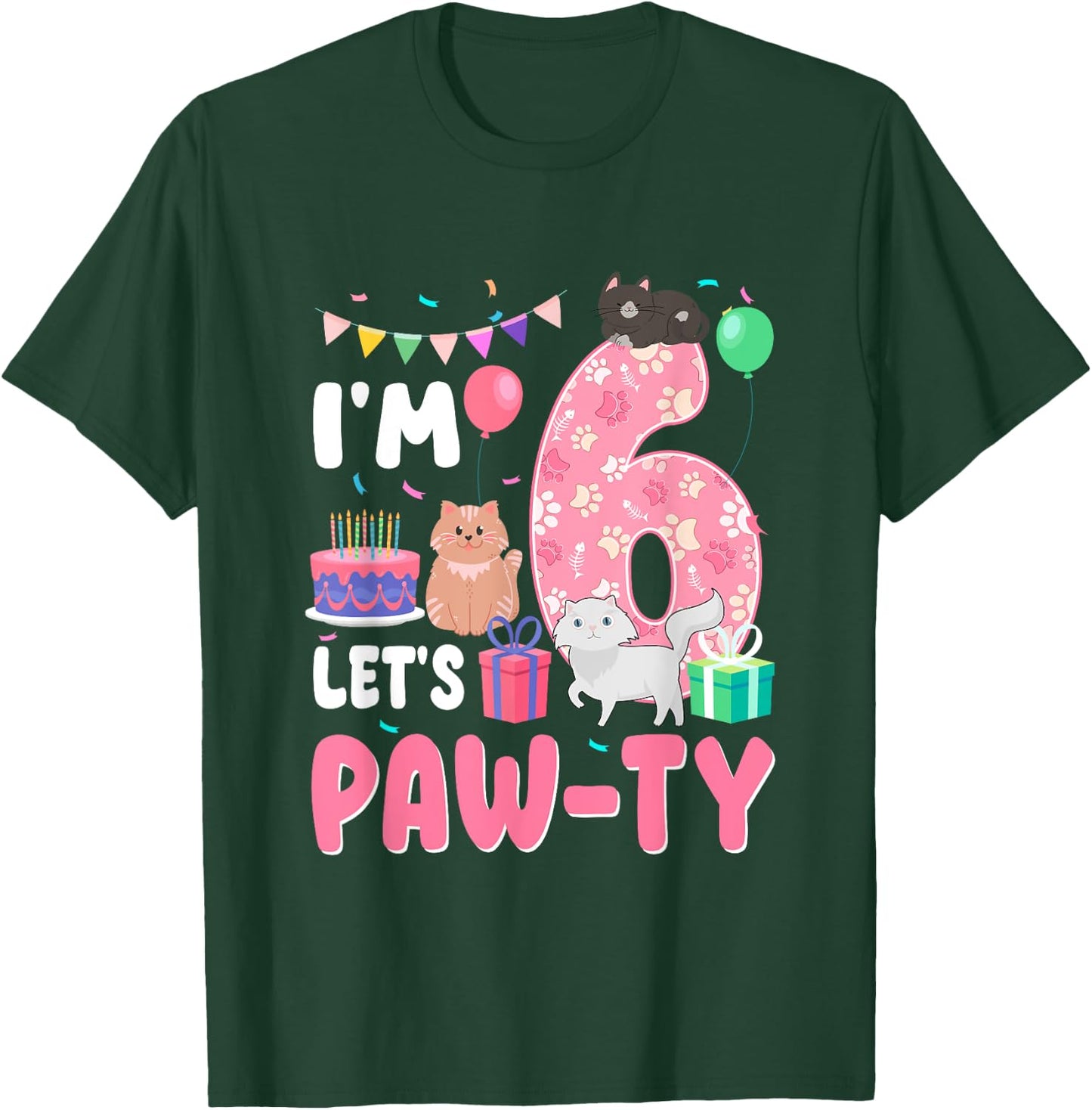 I'm 6 Let's Paw-Ty 6th Birthday Cats Lover 6 Year Old T-Shirt - T-Shirt | Forest