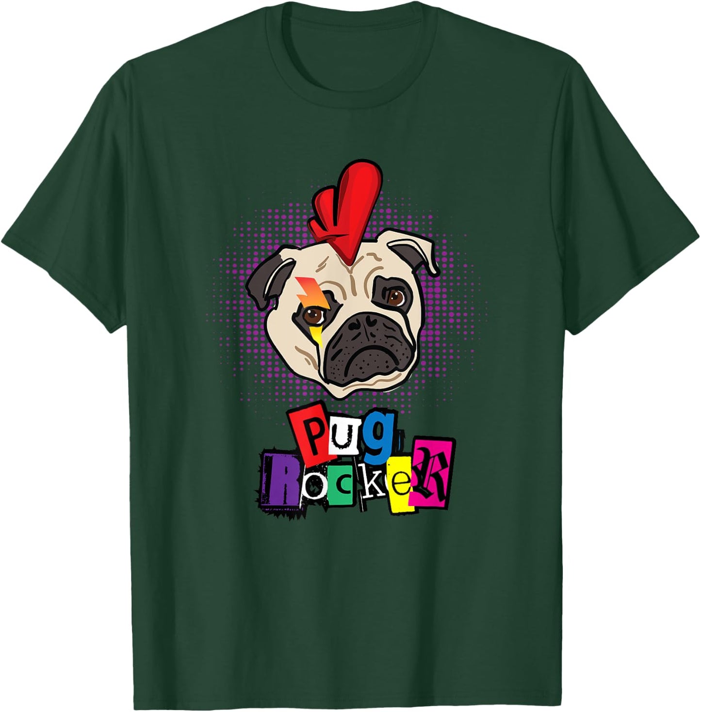 Pug Dog Pug Rocker Punk Rock Funny Cute T Shirt Women Kids T-Shirt - T-Shirt | Forest