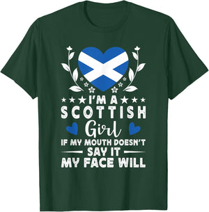 I'm a Scottish Girl Scottish Face Scotland Flag T-Shirt - T-Shirt | Forest