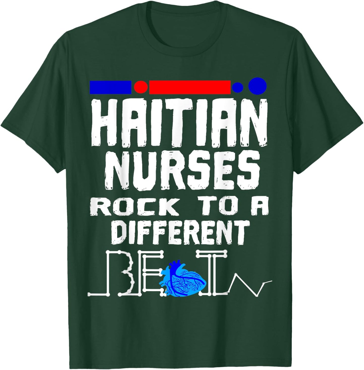 Haitian Nurse Flag Heartbeat Black Afro Haiti Pride RN LPN T-Shirt - T-Shirt | Forest
