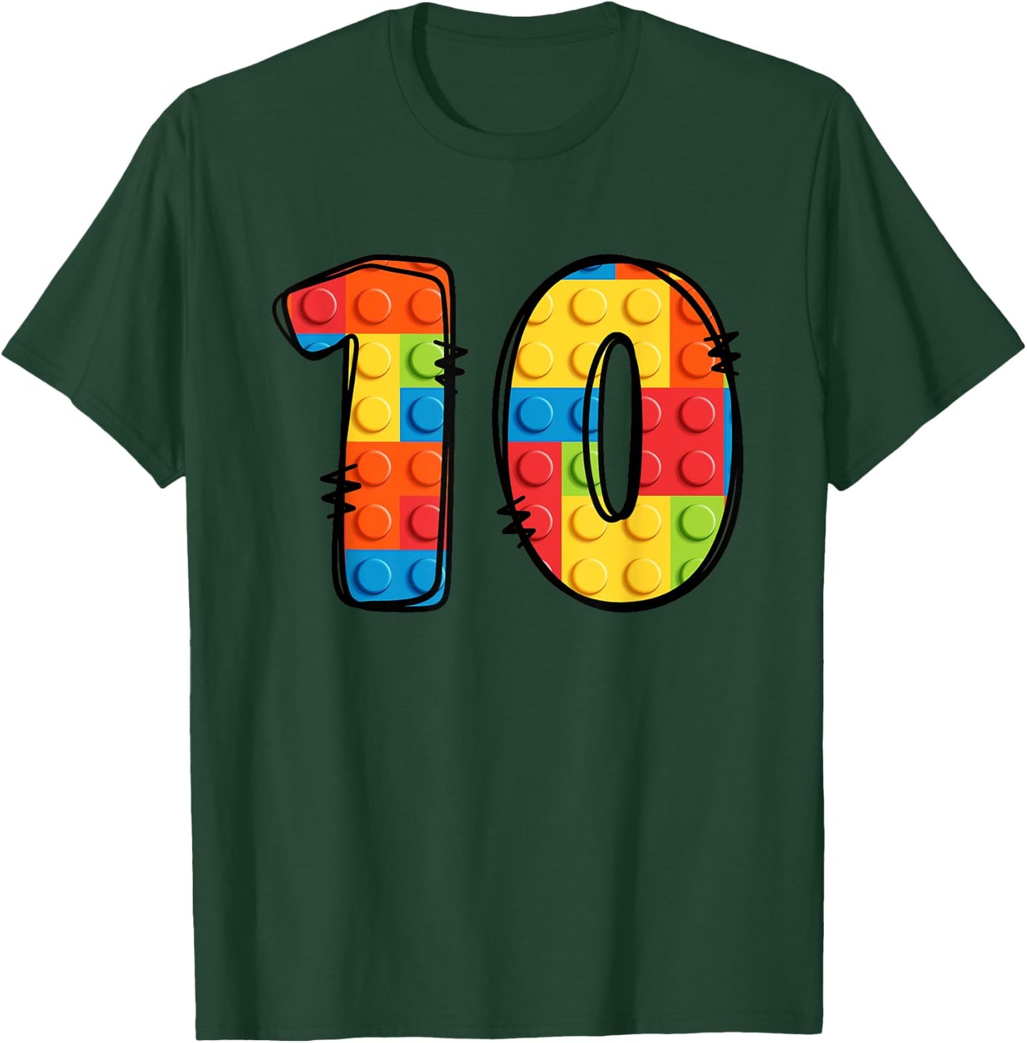 10 Year Old Blocks Building Master Builder 10th Birthday T-Shirt - T-Shirt | Forest