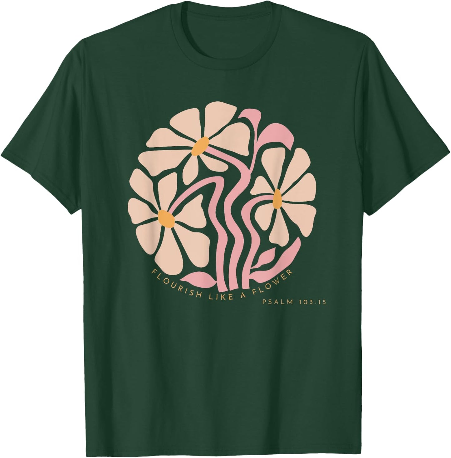 Flourish Like A Flower Retro Boho Christian Floral T-Shirt - T-Shirt | Forest