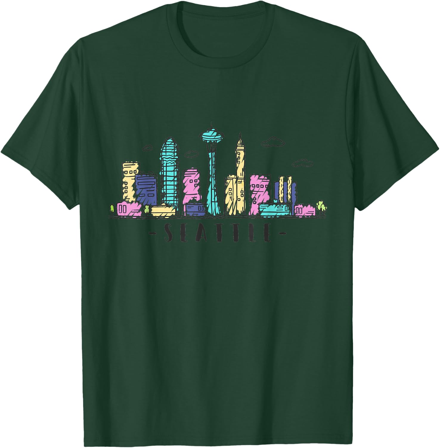Seattle Skyline Washington PNW Vintage T-Shirt - T-Shirt | Forest