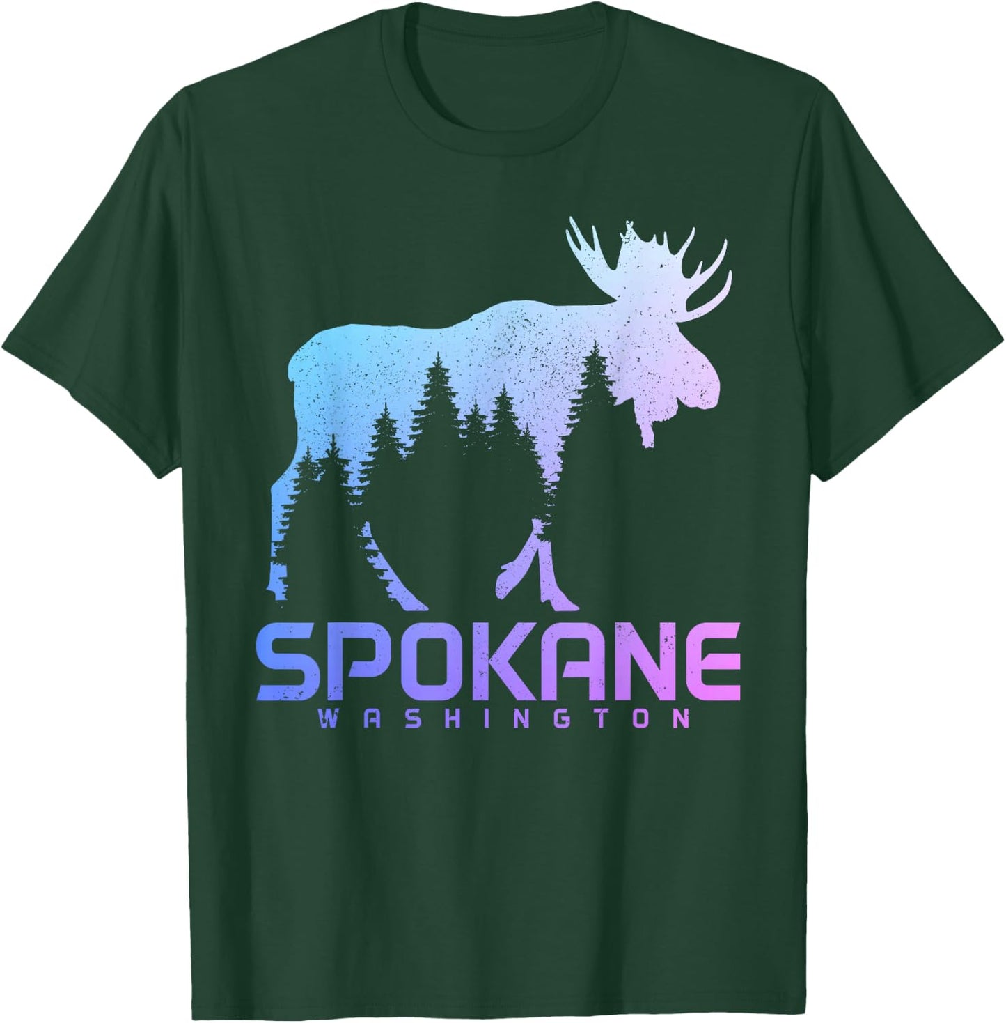 Spokane Washington PNW Vintage Moose Souvenir T-Shirt - T-Shirt | Forest