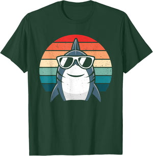 Retro Cool Shark with Sunglasses Kids Boys Men Funny Shark T-Shirt - T-Shirt | Forest