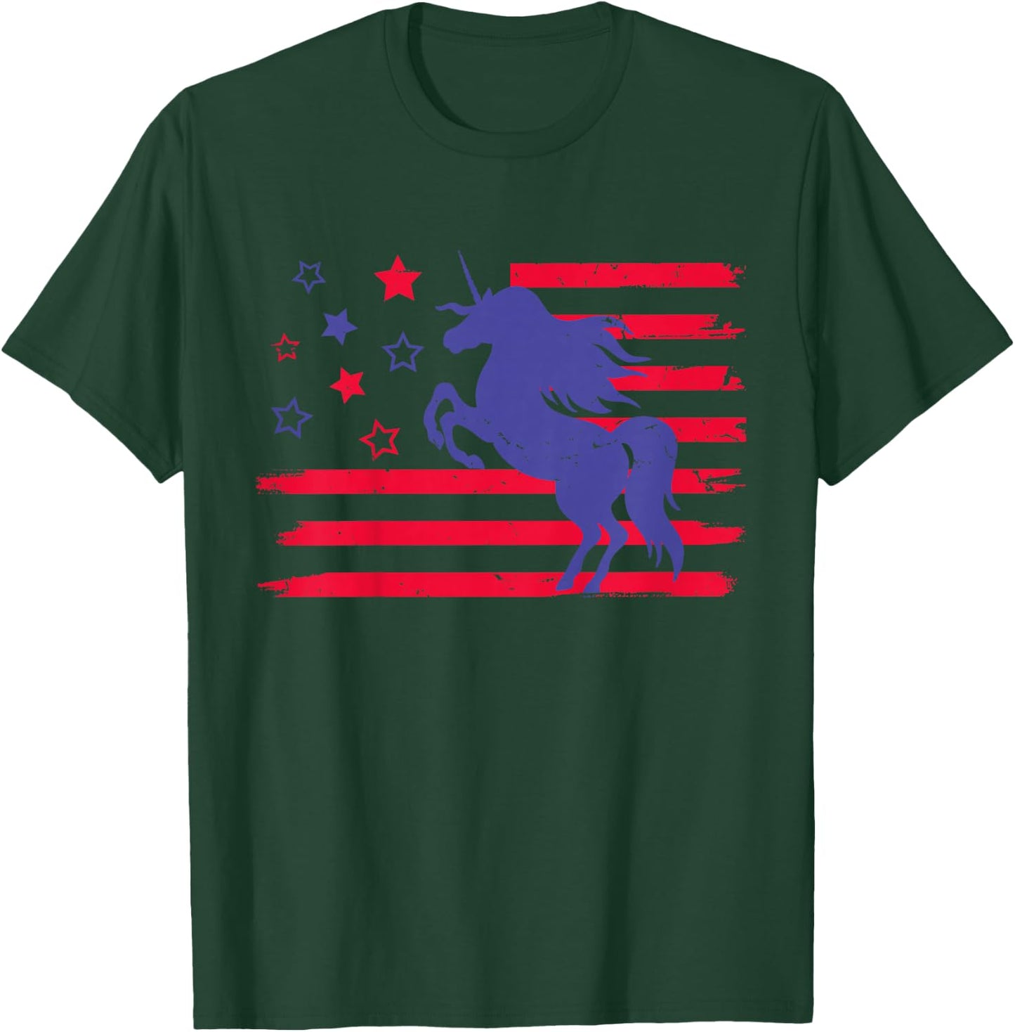 Kids Cute Unicorn 4th of July Girls Kids Patriotic Americorn T-Shirt - T-Shirt | Forest