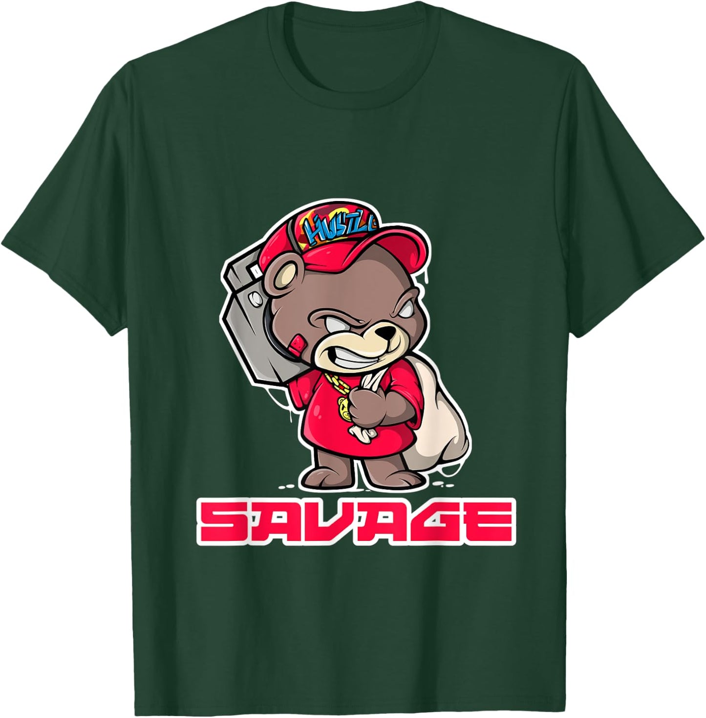 Teddy Bear Hip Hop Rap Boombox Urban Hustle Camo Savage T-Shirt - T-Shirt | Forest