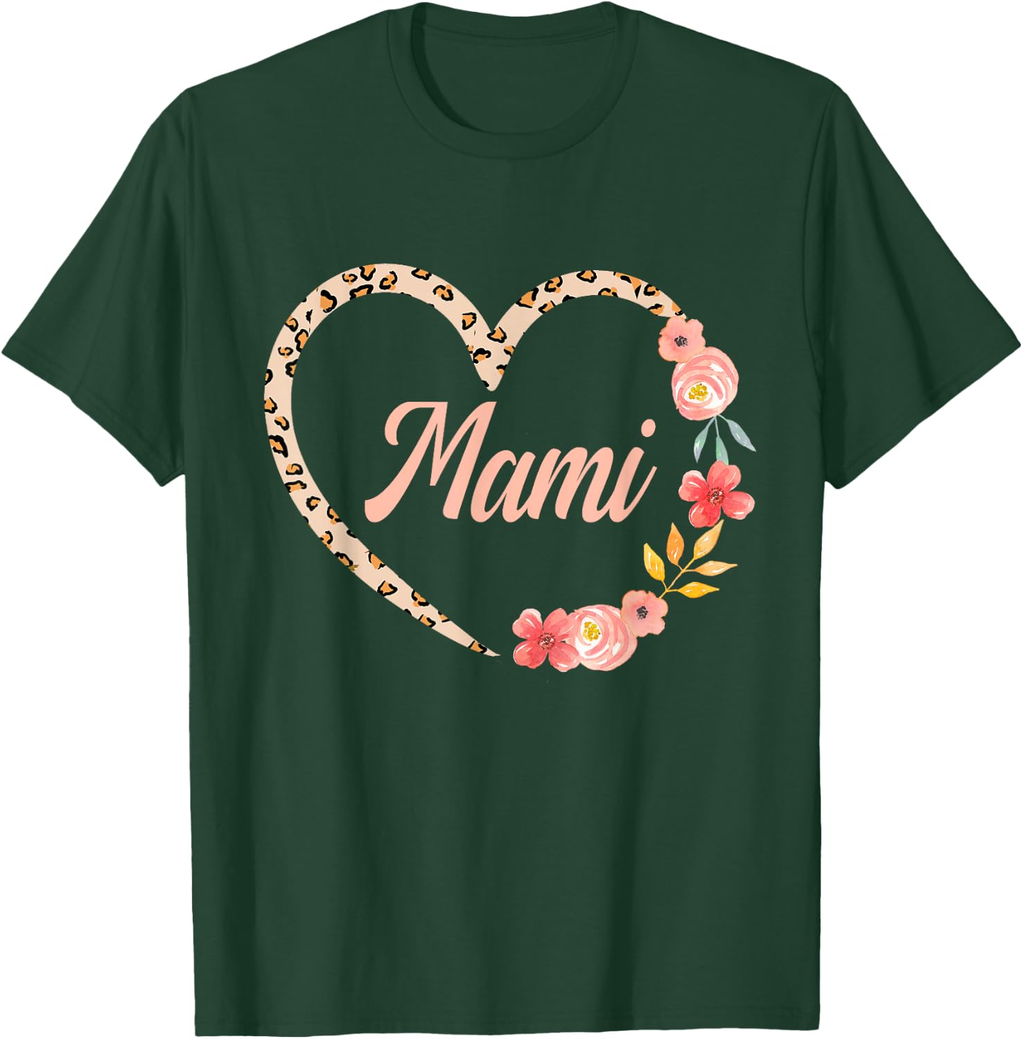 Mami Valentine’s Day Spanish Mom Leopard Floral Heart T-Shirt - T-Shirt | Forest
