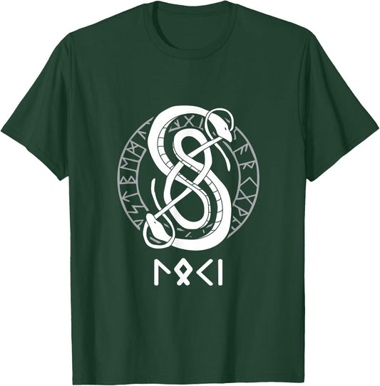 Loki Name Norse Runes And Snake Nordic Norse Mythology T-Shirt - T-Shirt | Forest
