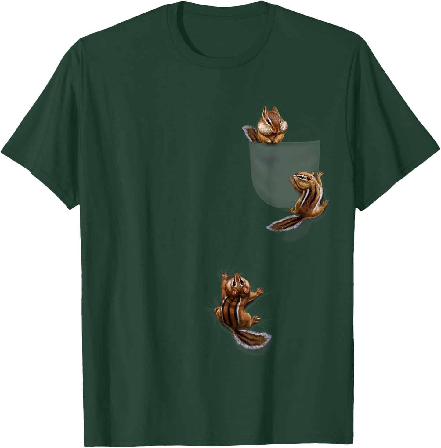 Cute Little Squirrel Playing, Climbing in Pocket, Chipmunk T-Shirt - T-Shirt | Forest