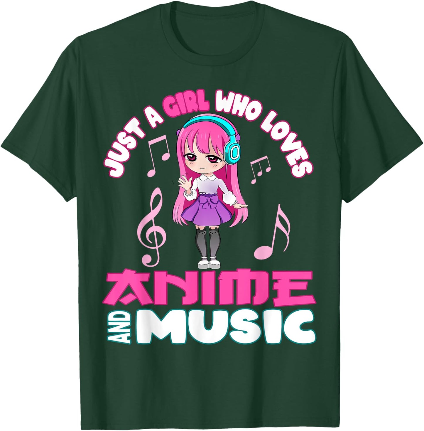 Funny Anime and Music Girl for Teen chibi graphic T-Shirt - T-Shirt | Forest
