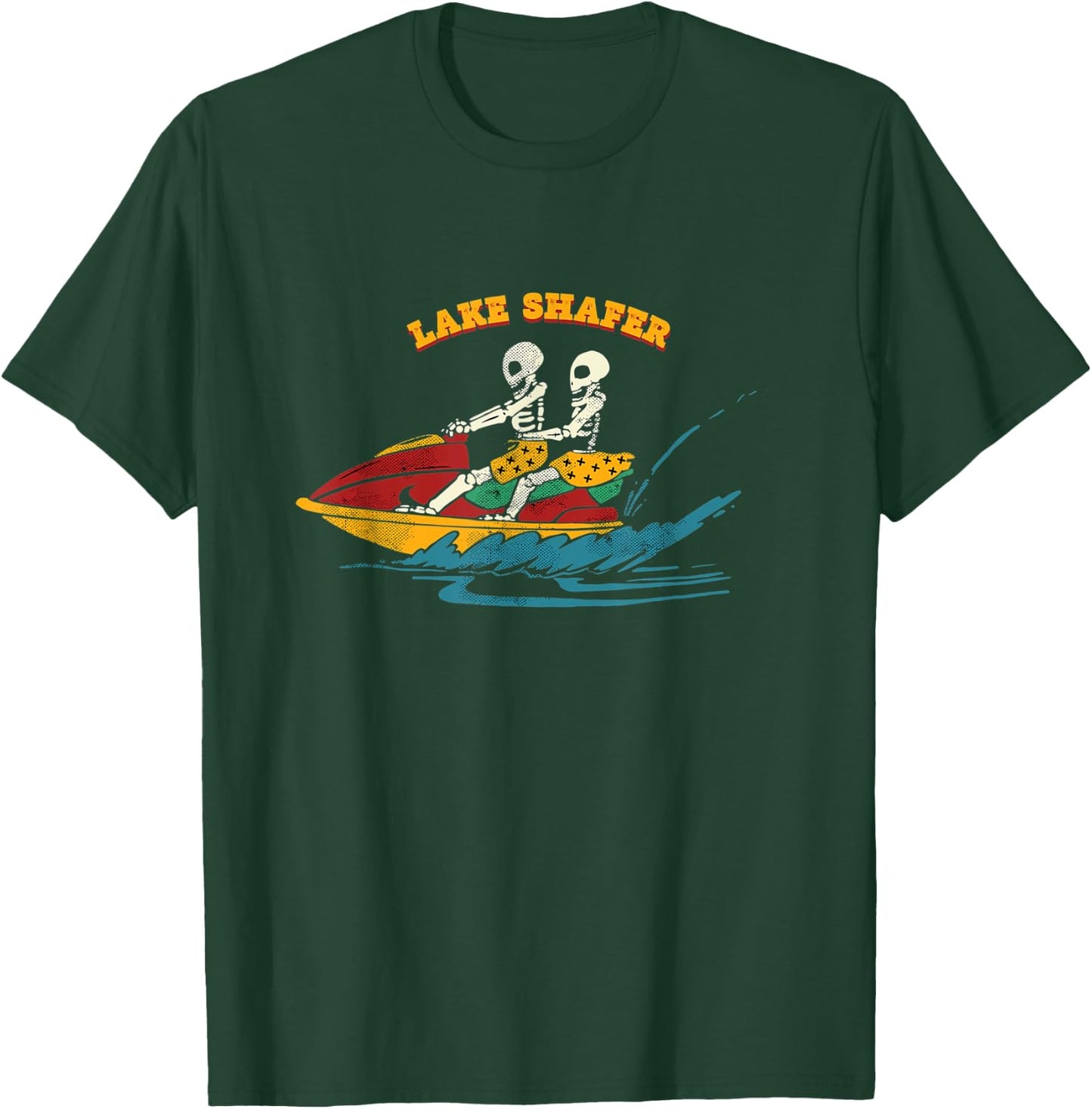 Lake Shafer Indiana Funny Skeleton Jet Ski Retro T-Shirt - T-Shirt | Forest