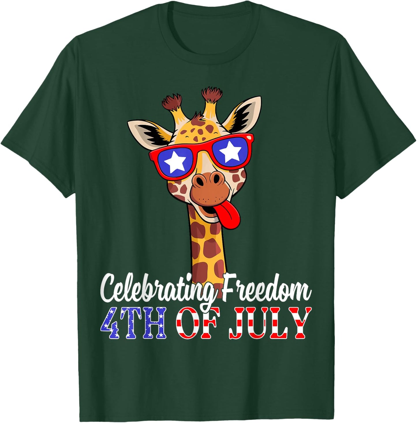 Celebrating Freedom 4th of July USA Flag Patriotic Giraffe T-Shirt - T-Shirt | Forest