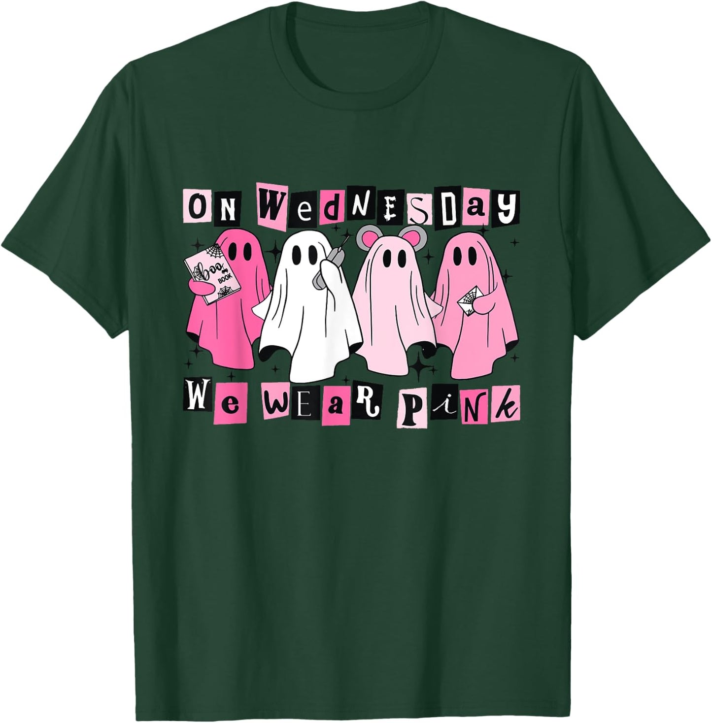 On Wednesday We Wear Cute Pink Ghost Halloween T-Shirt - T-Shirt | Forest