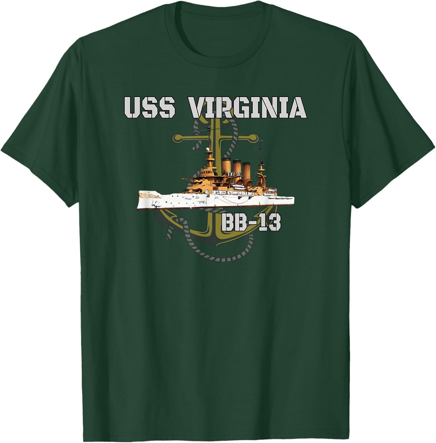 USS Virginia BB-13 Battleship American WW1 Warship Veterans T-Shirt - T-Shirt | Forest