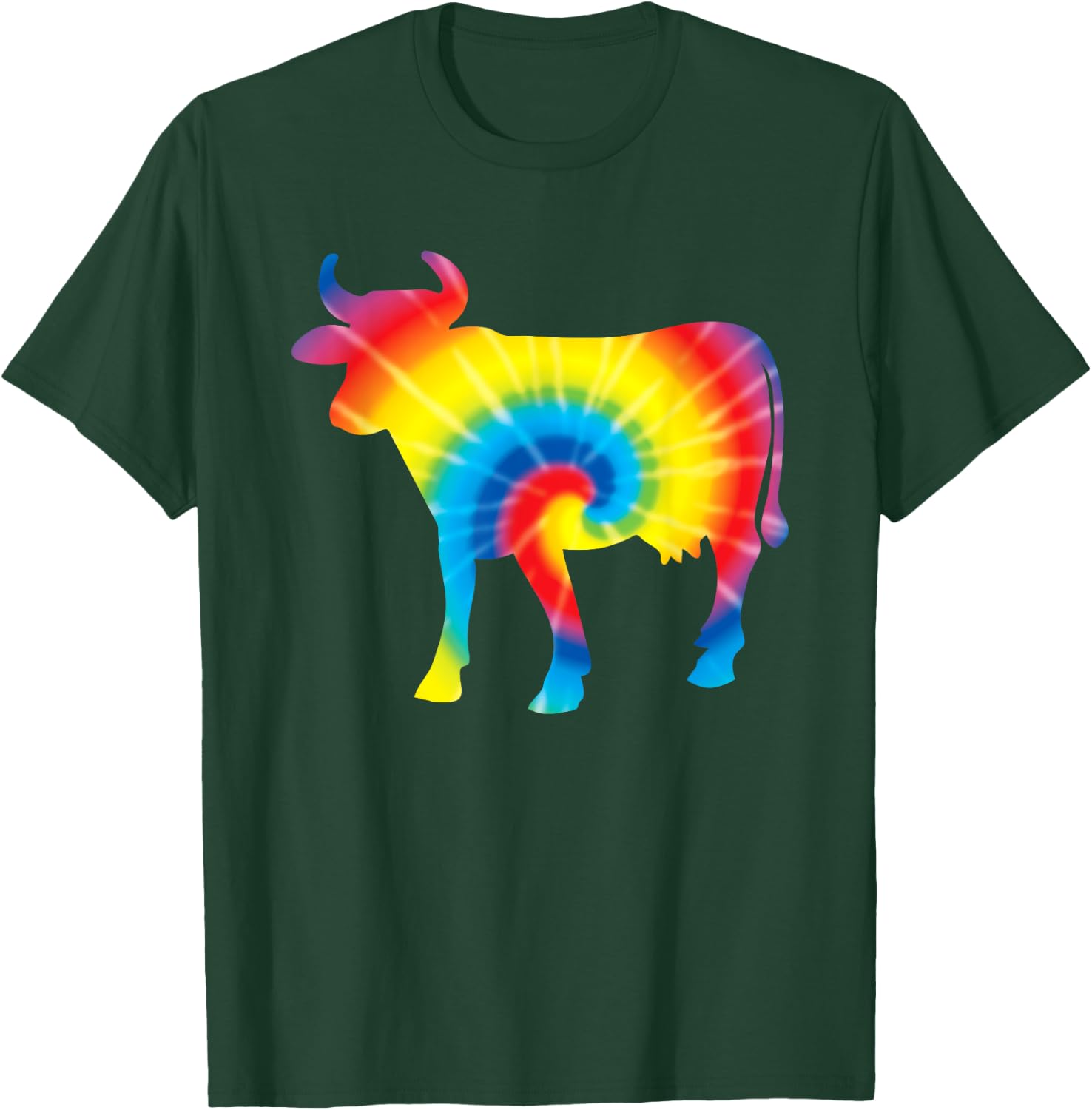 Tie Dye Cow Rainbow Print Heifer Farm Hippie Peace Gift T-Shirt - T-Shirt | Forest