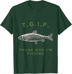 Funny TGIF Thank God I'm Fishing graphic T-Shirt - T-Shirt | Forest