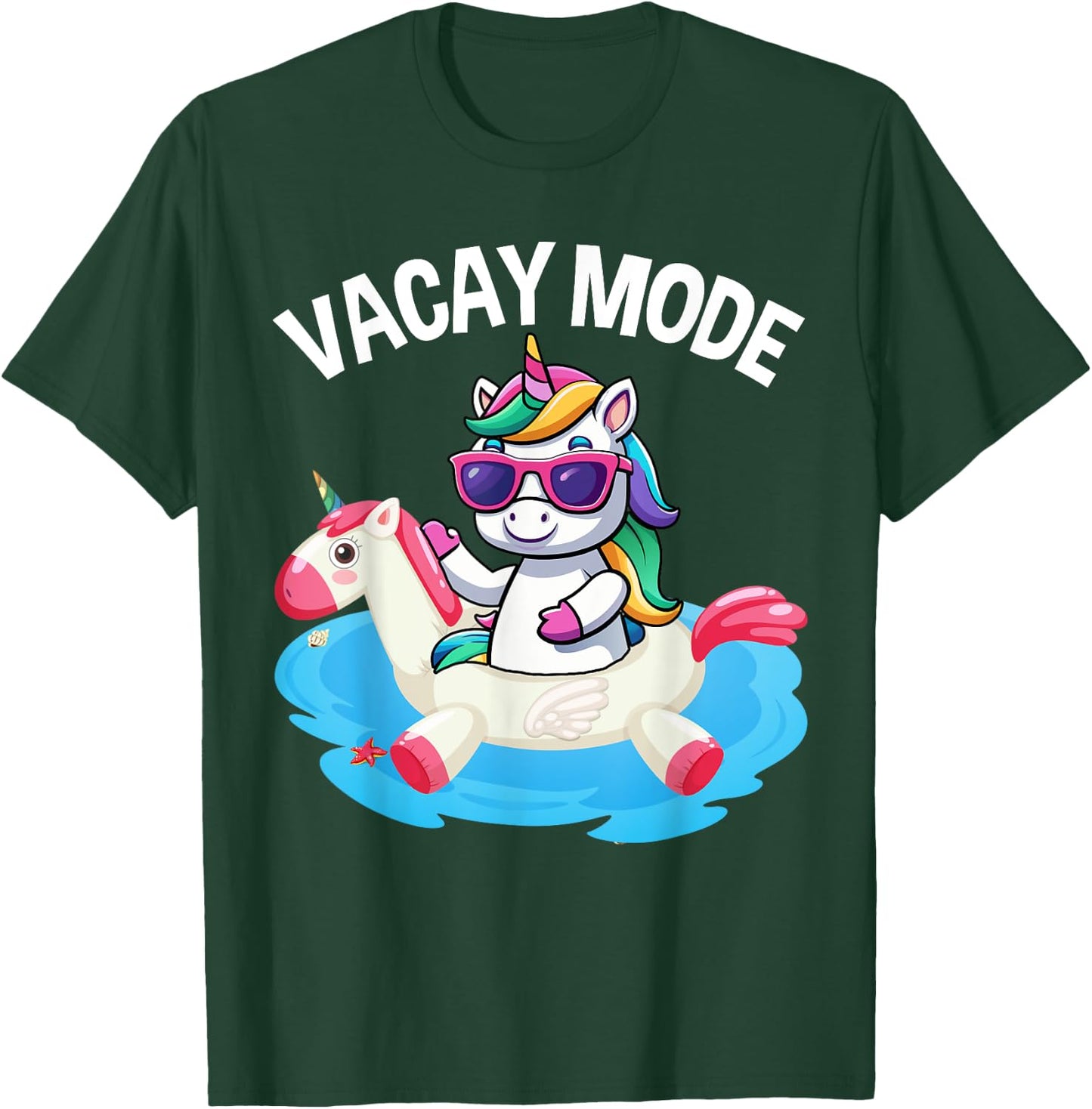 Vacay Mode Cute Unicorn Funny Family Vacation Kids Girl T-Shirt - T-Shirt | Forest
