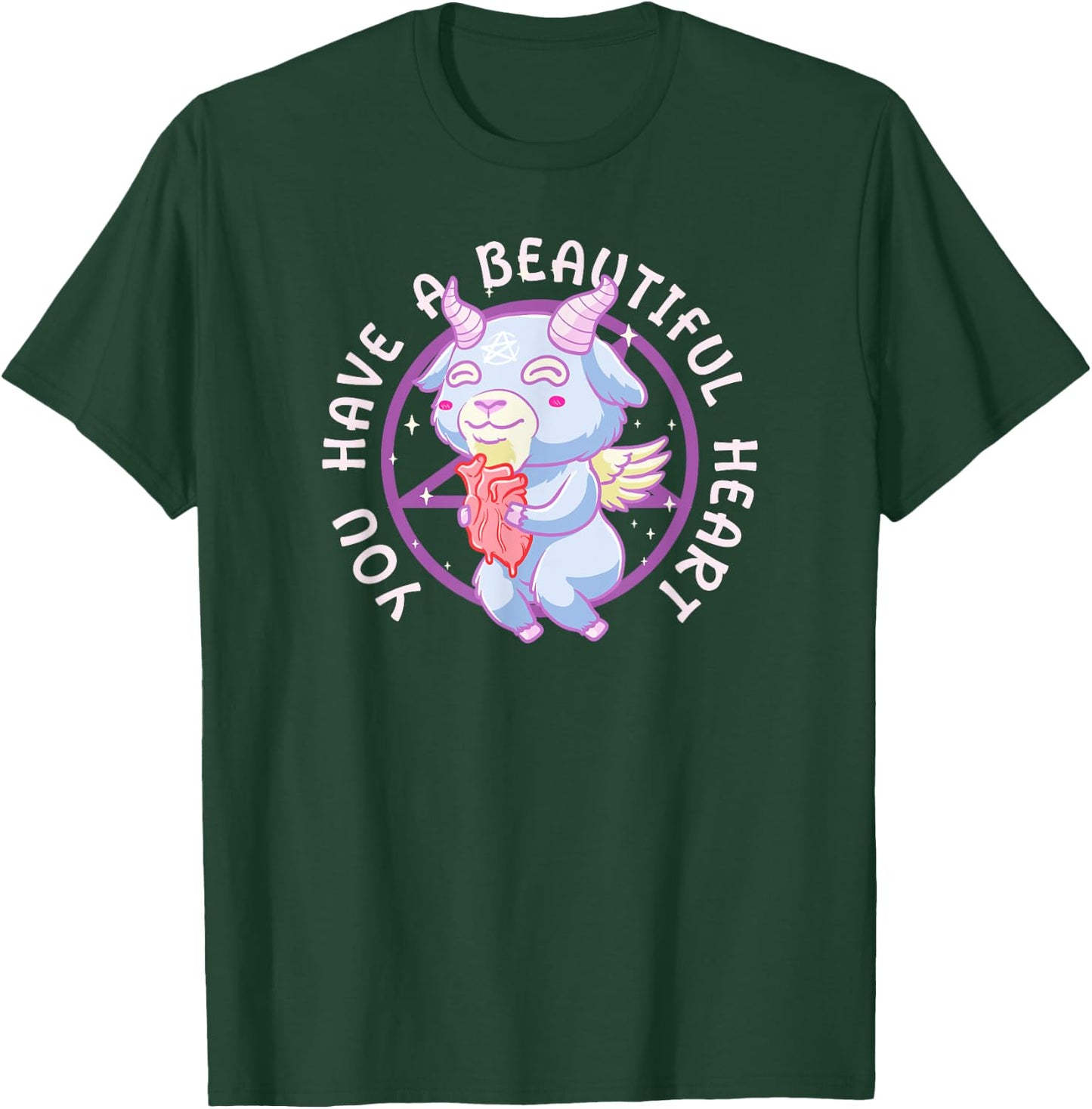 Cute Demon Goat Holding Heart Funny Dark Pastel Goth T-Shirt - T-Shirt | Forest