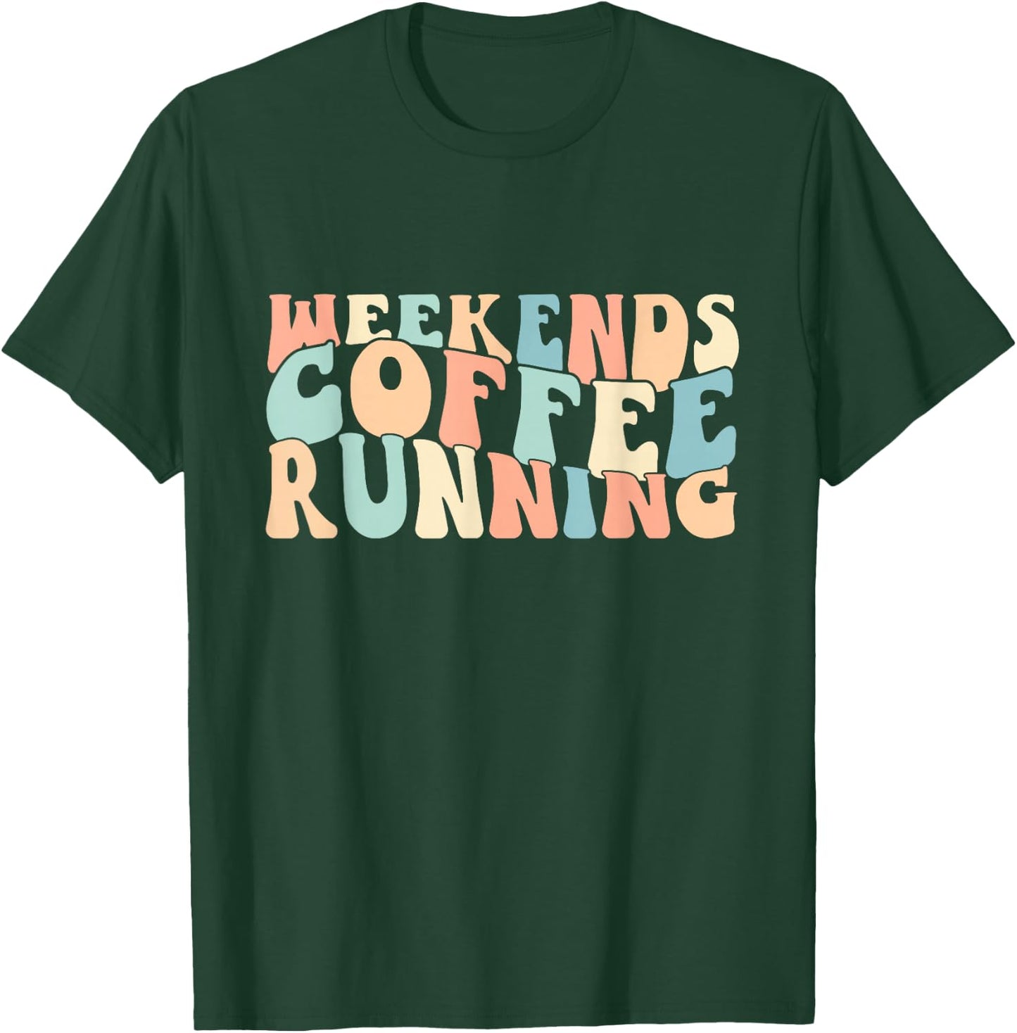 Groovy Retro Weekends Coffee Running Vintage Runner T-Shirt - T-Shirt | Forest