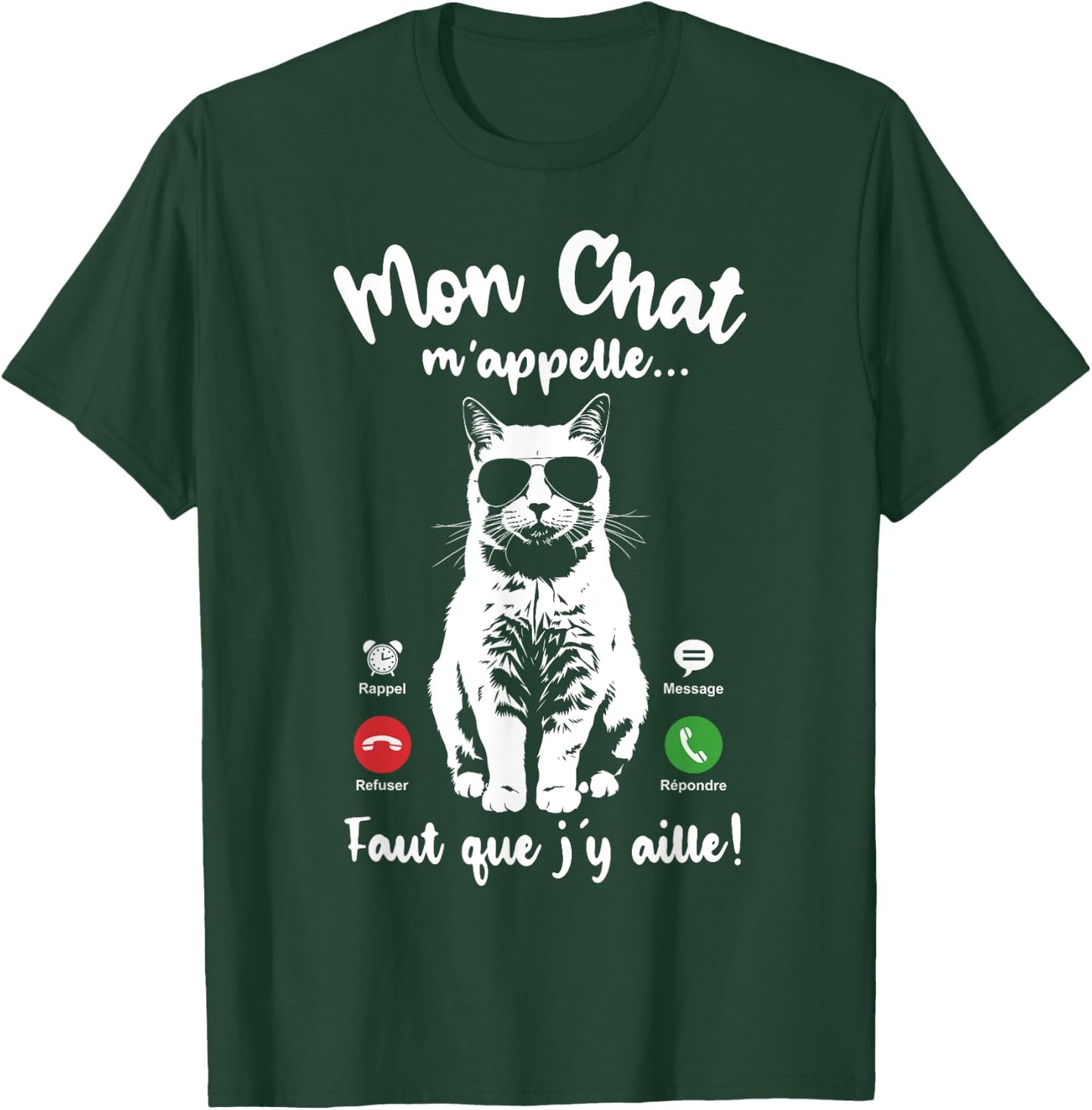 Cat with Glasses Woman Girl Mon Chat m'appelle , Black, S T-Shirt - T-Shirt | Forest