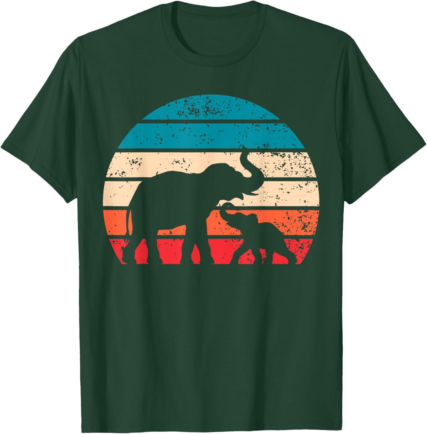 Vintage Elefant Retro Sonnenuntergang Farben Silhouette T-Shirt - T-Shirt | Forest