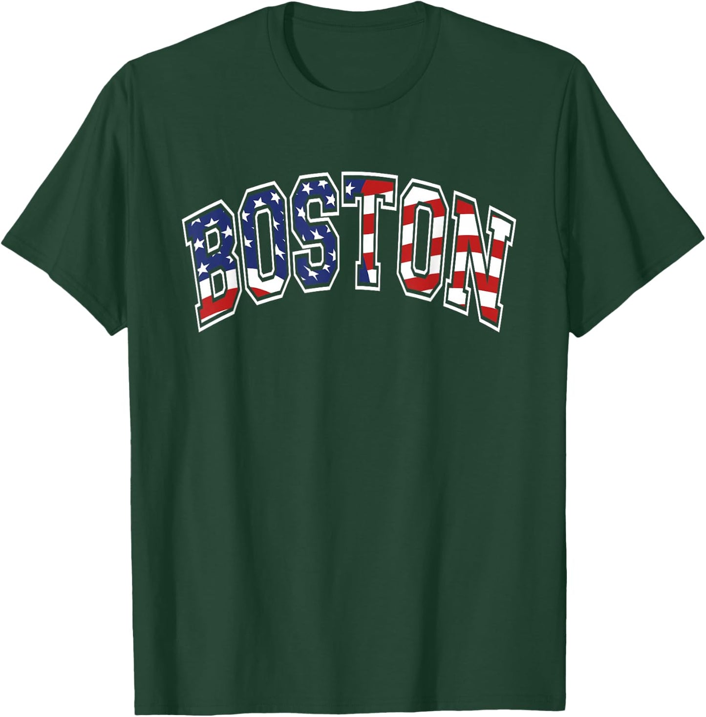Boston Arched Style Text American Flag Pattern T-Shirt - T-Shirt | Forest