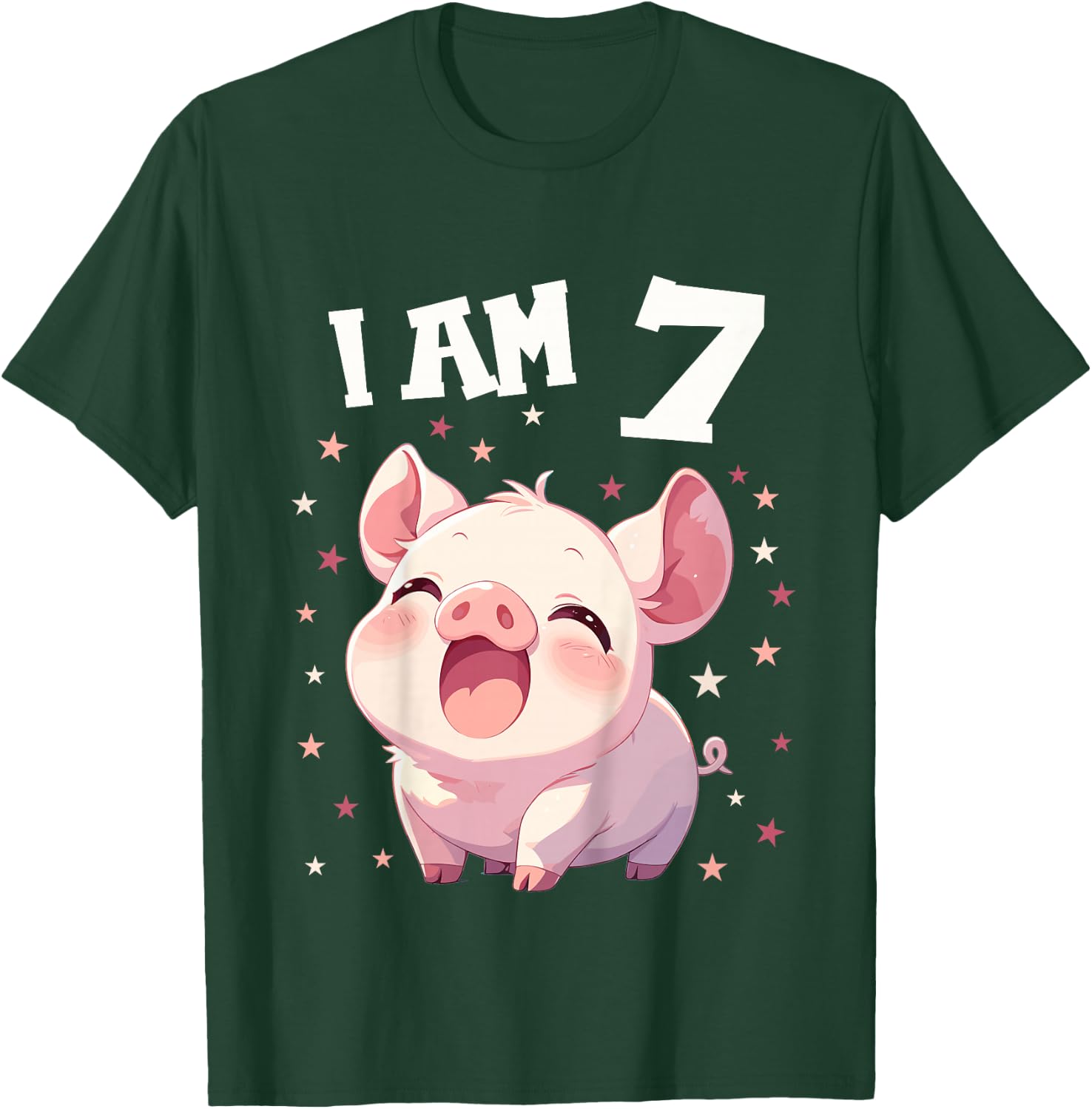 Kids 7 Years old 7 birthday Pigs Boy Girl Pig T-Shirt - T-Shirt | Forest