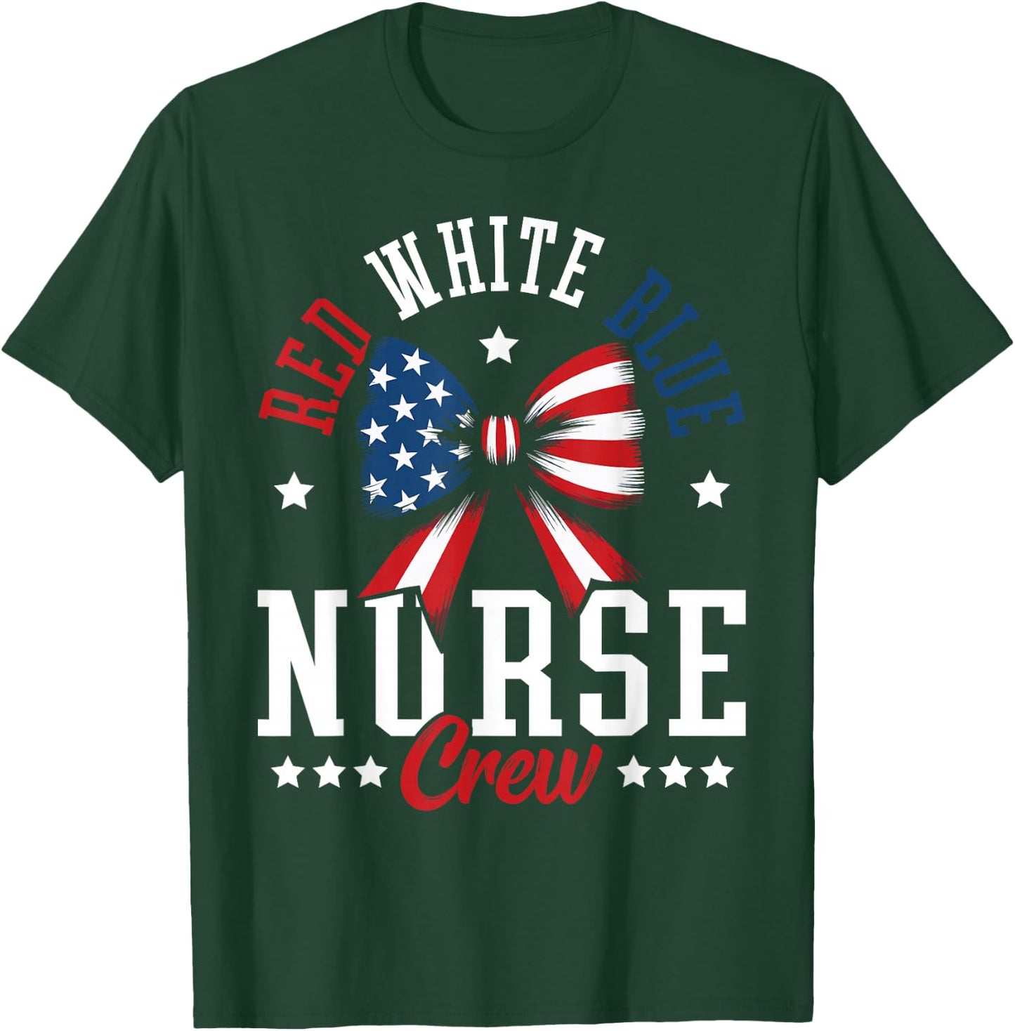 Red White And Blue Nurse Crew Patriotic USA Coquette Bow T-Shirt - T-Shirt | Forest