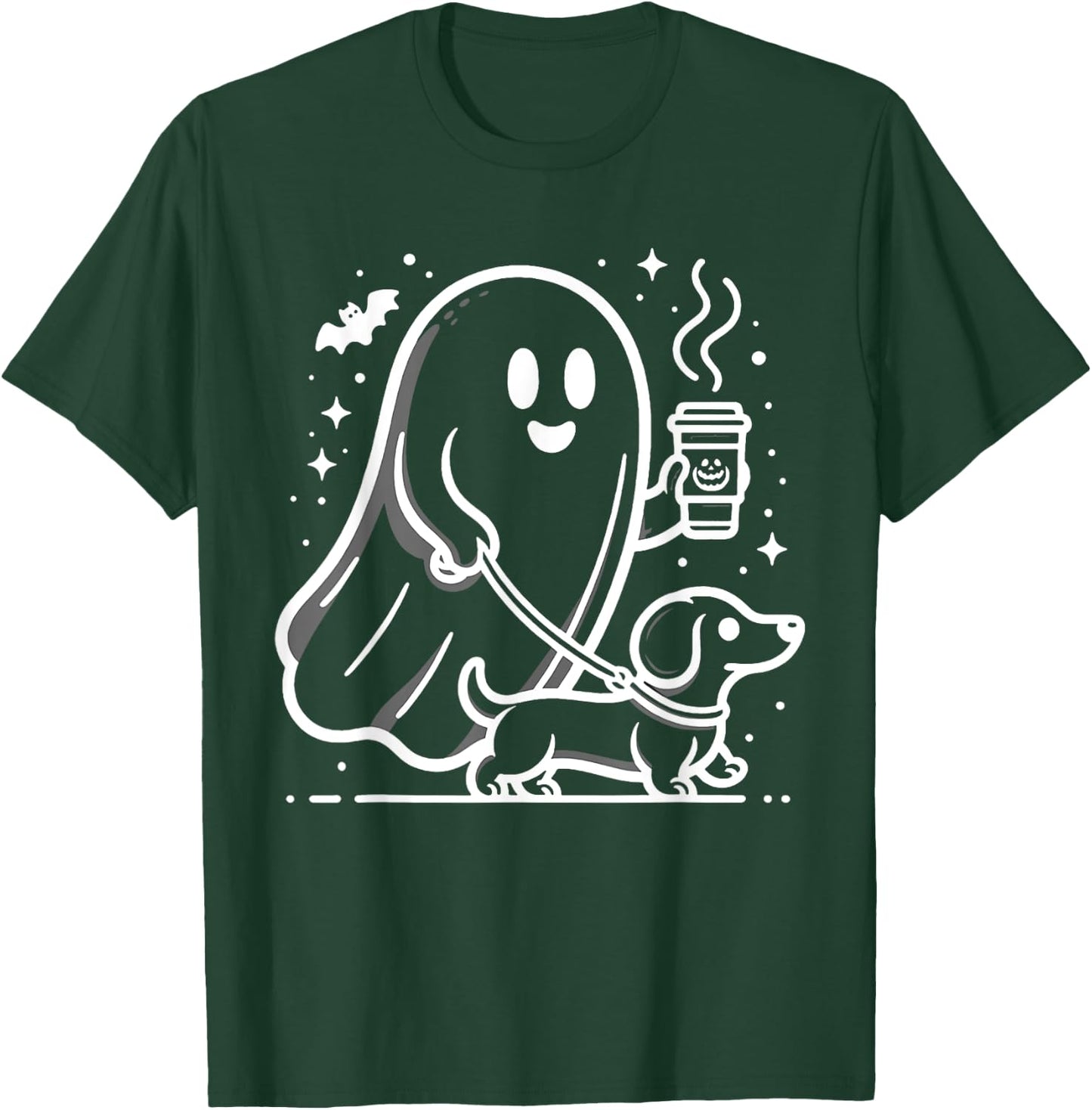 Retro Funny Ghost Walking Dog Spooky Season Halloween T-Shirt - T-Shirt | Forest
