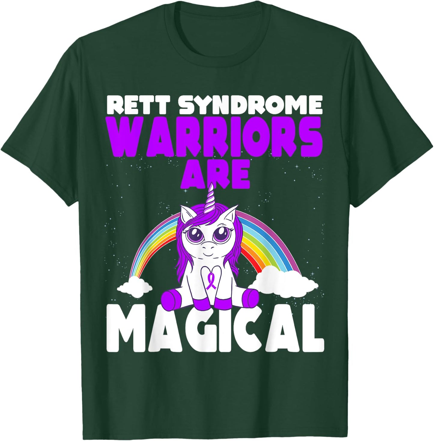 Rett Syndrome Awareness Purple Ribbon Cute Magical Unicorn T-Shirt - T-Shirt | Forest