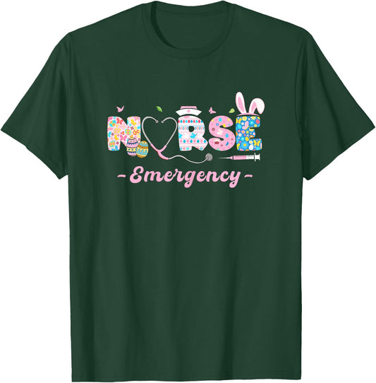 Emergency Nurse Easter Bunny Easter Egg Stethoscope Nurse T-Shirt - T-Shirt | Forest
