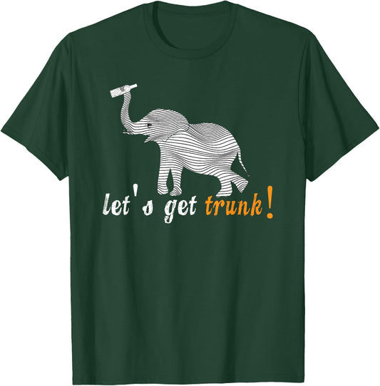Let's Get Trunk / Drunk Funny Cartoon Elephant Pun T Shirt T-Shirt - T-Shirt | Forest