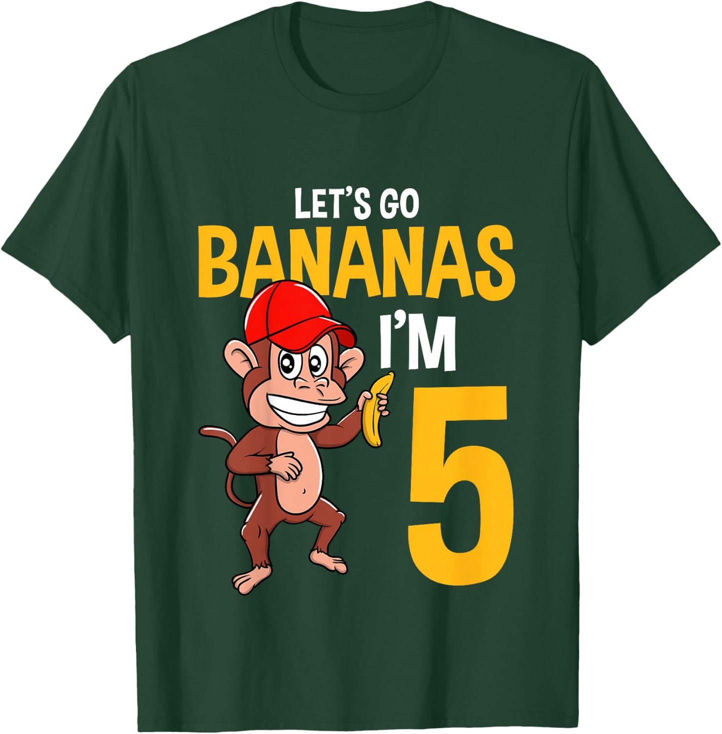 Lets Go Bananas 5th Birthday Monkey 5 Year Old Boy Girl T-Shirt - T-Shirt | Forest