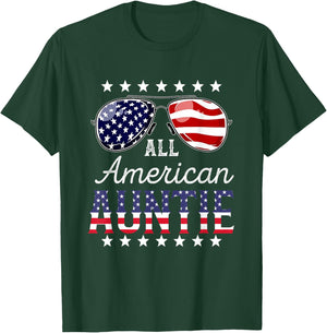 All American Auntie 4th of July Sunglasses Family T-Shirt - T-Shirt | Forest