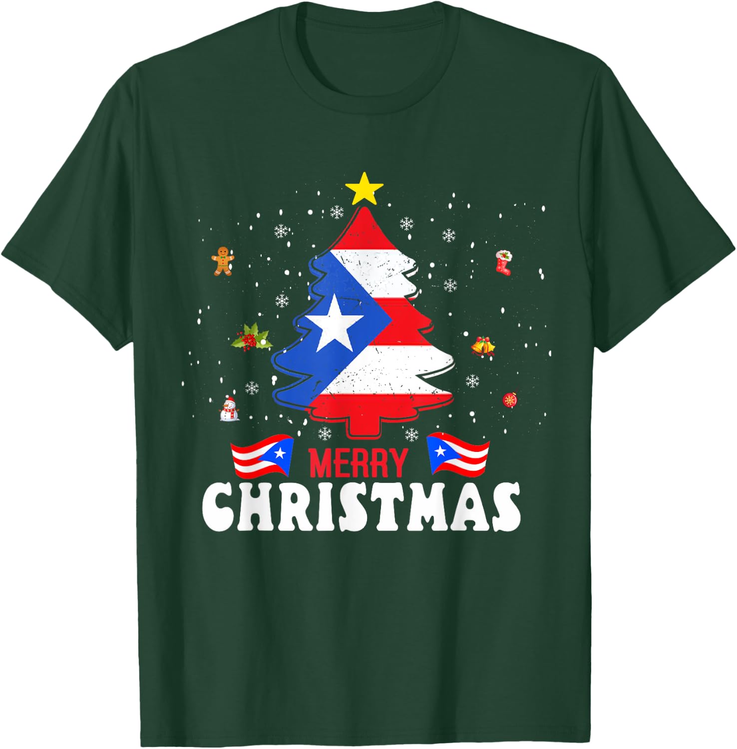 Proud Puerto Rico Flag Tree Christmas Pajamas Patrioitc Xmas T-Shirt - T-Shirt | Forest