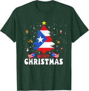Proud Puerto Rico Flag Tree Christmas Pajamas Patrioitc Xmas T-Shirt - T-Shirt | Forest