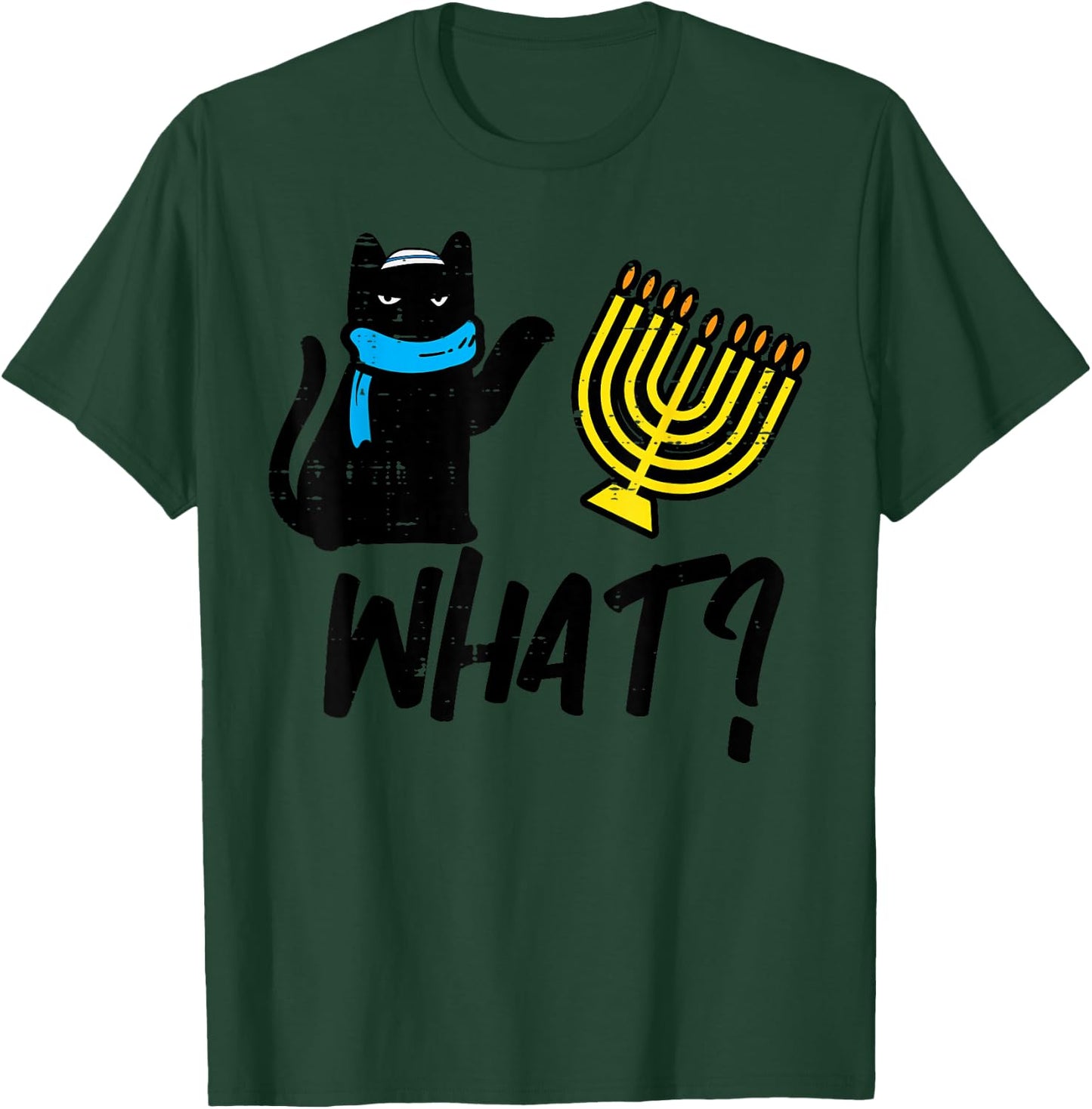 Hanukkah Cat What Funny Chanukah Jewish Women Girls Kids T-Shirt - T-Shirt | Forest