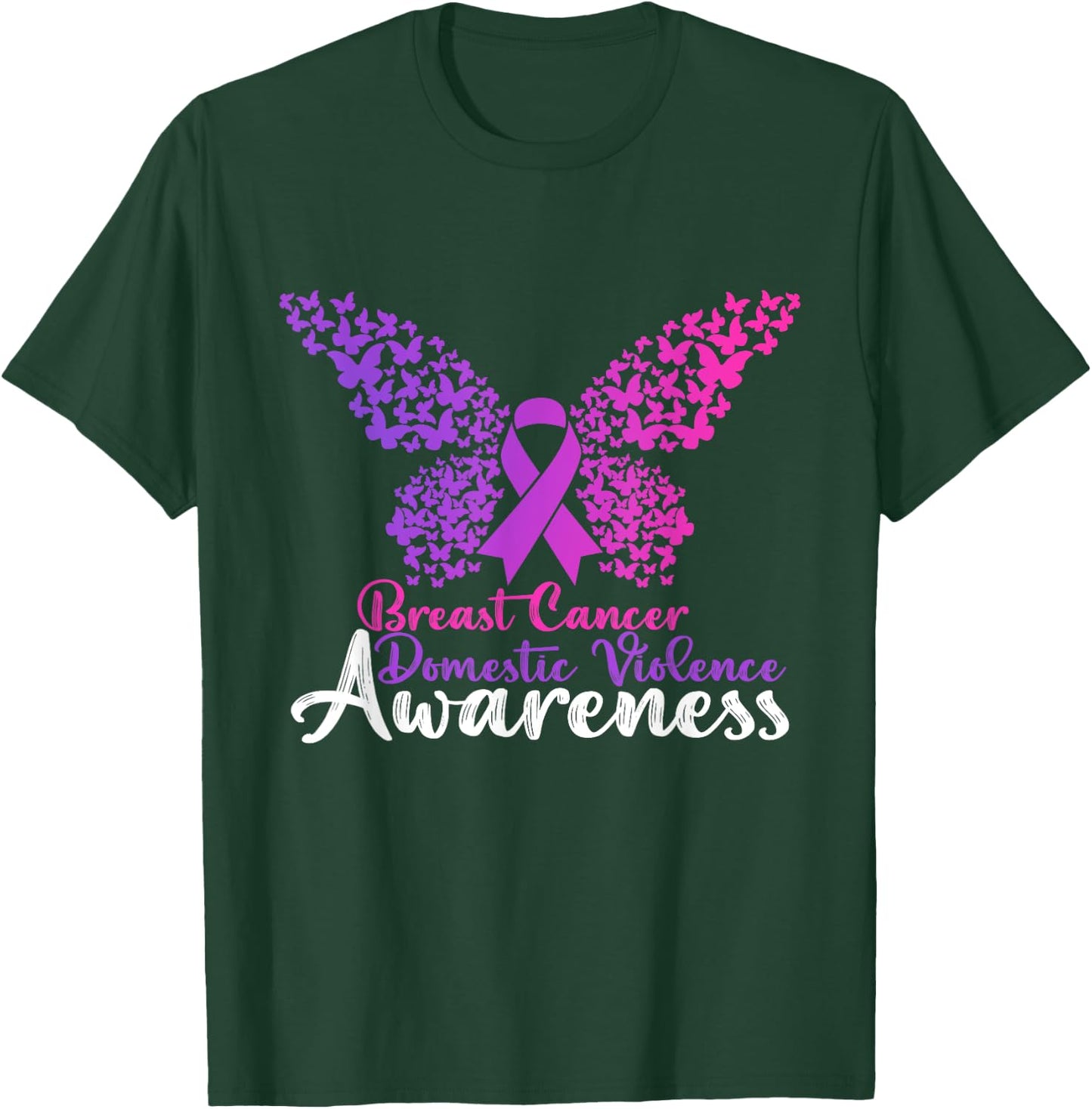 Breast Cancer And Domestic Violence Awareness Butterfly T-Shirt - T-Shirt | Forest