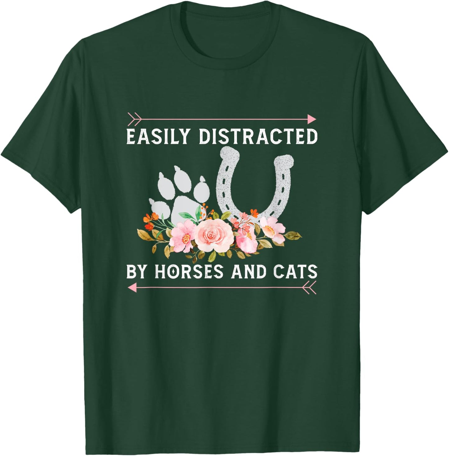 Easily Distracted By Horses And Cats Horse Lovers T-Shirt - T-Shirt | Forest