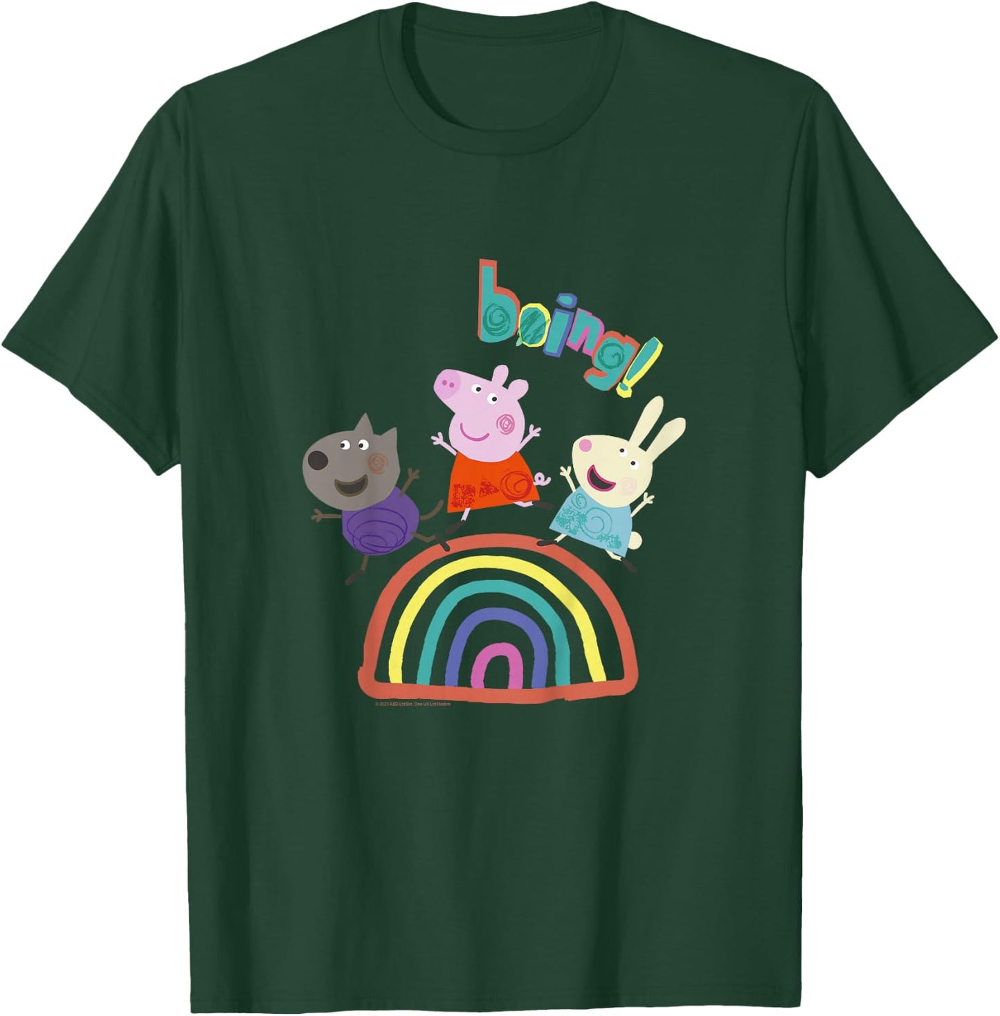 Kids Peppa Pig Boing! Friends Jumping And Having Fun Over Rainbow T-Shirt - T-Shirt | Forest