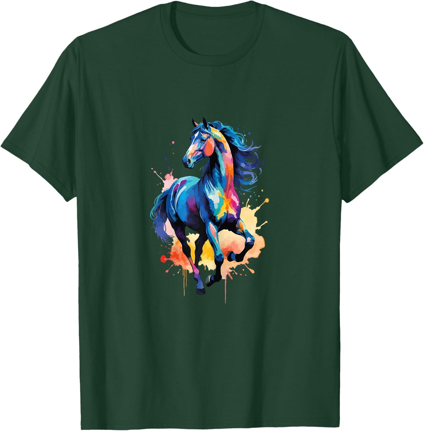 Children's Colourful Horse in Gallop Cute Horses Girls Stable and Riding , blue T-Shirt - T-Shirt | Forest